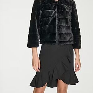 Marc New York Faux Fur Womens Round Neck 3/4 Sleeve Shrug